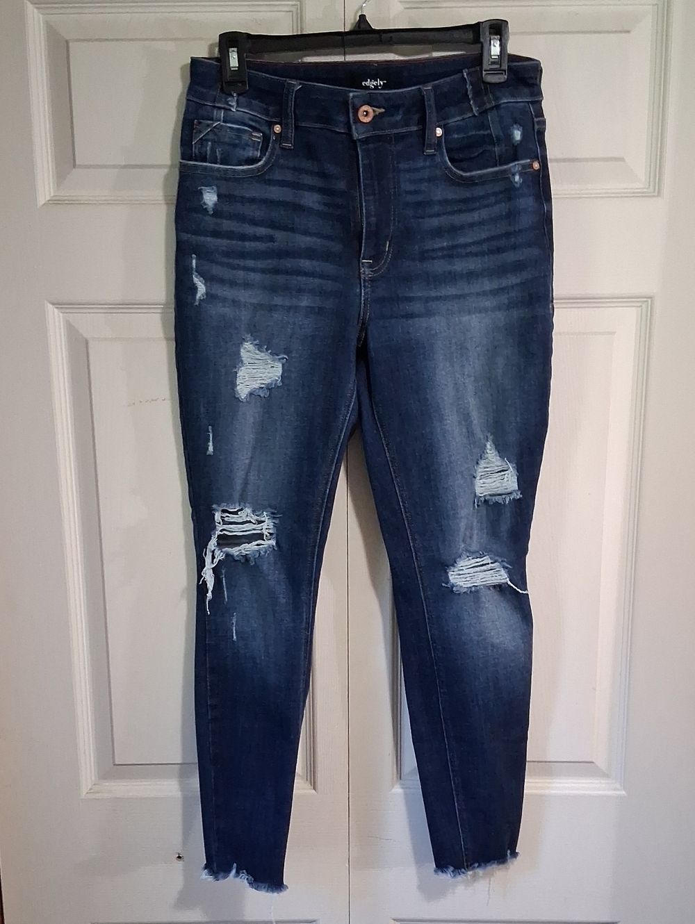 edgely Original Fit High Rise Super Skinny Jeans - Dark Blue Disttessed - 8S